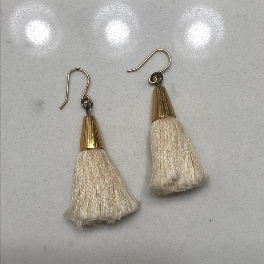 Natalie Borton Tassel Drop Earrings - Cream and Gold